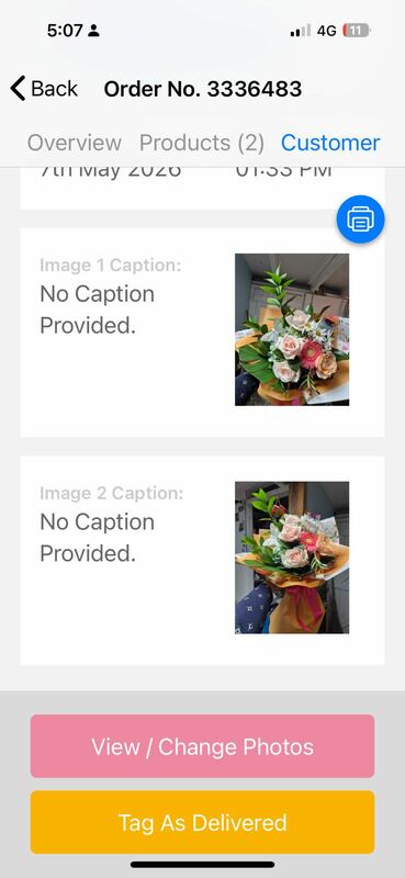Flowers delivered to customer